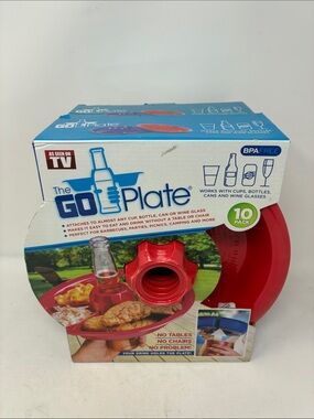 (2 Pack) The GO Plate BPA-Free Red Clip-On Plate and Cup Holder - 10 Pack